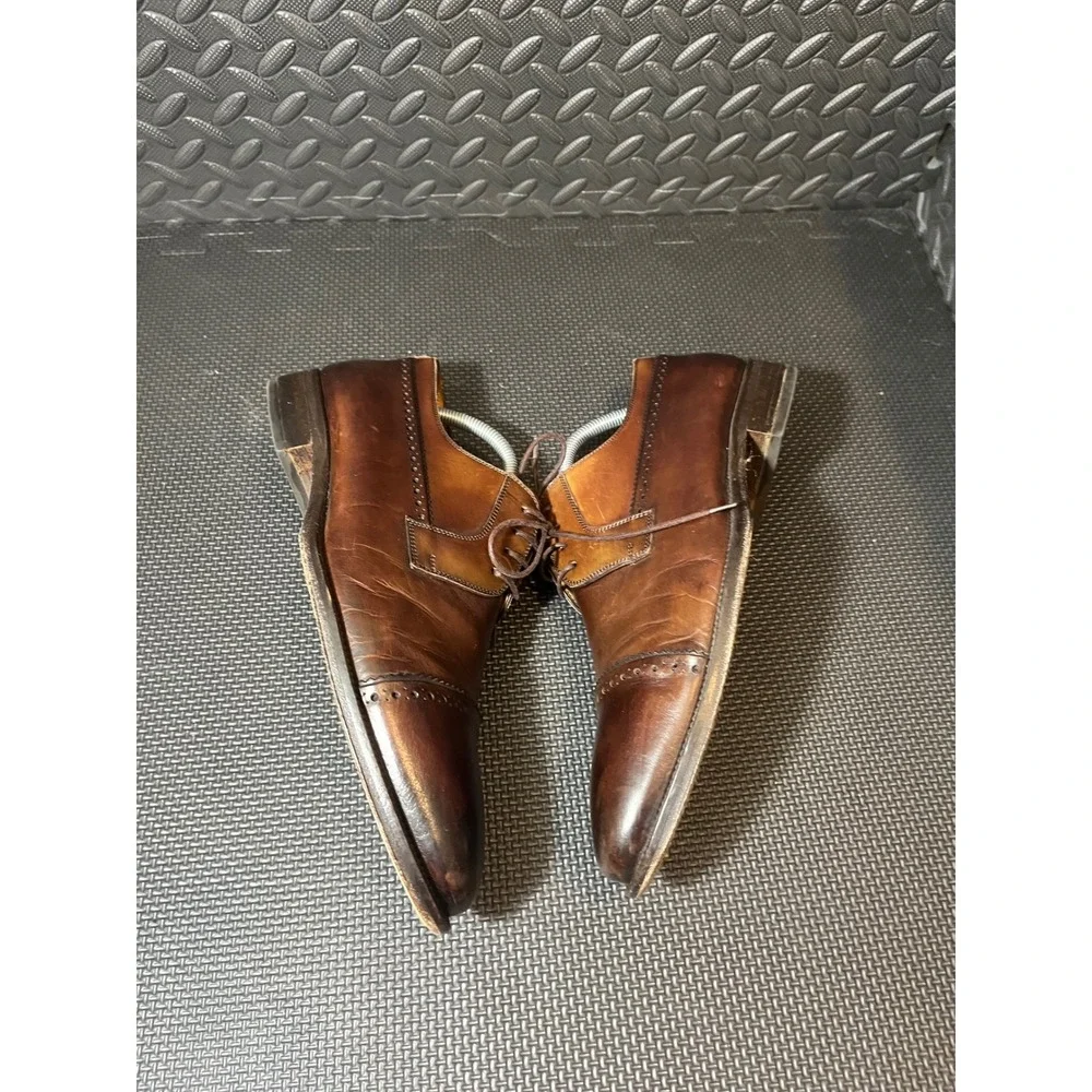 Magnanni Derby Shoes Mens 10 Brown Leather Cap Toe Brogue 12440 Made in Spain